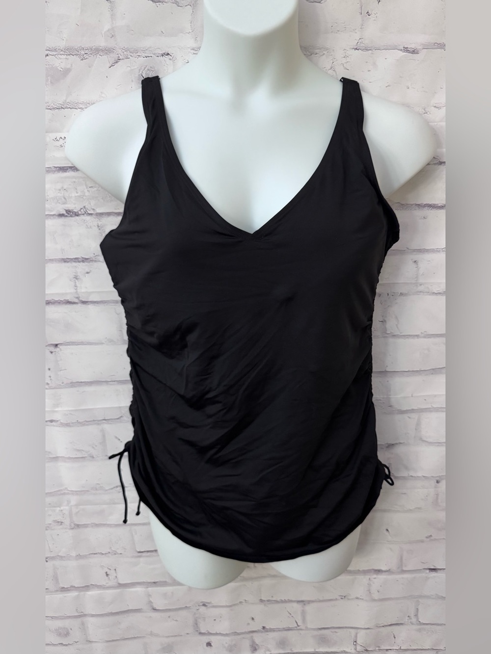 Lands' End 18W DDD Cinch Sides V Neck Underwire Tankini Swimsuit Top Black Slim